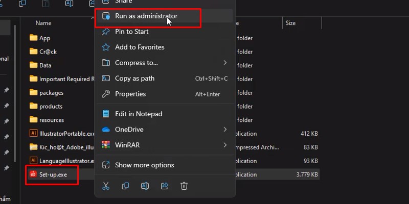 Adobe Illustrator 2018 Phiên Bản Ổn Định 11 Chuột phải vào setup và chọn Run As Admin