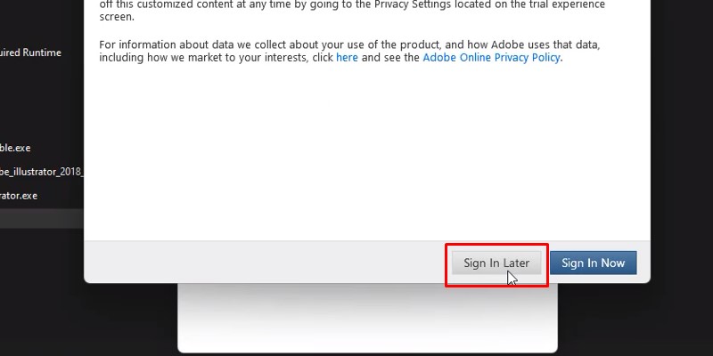 Adobe Illustrator 2018 Phiên Bản Ổn Định 12 Bấm vào Sign In Later