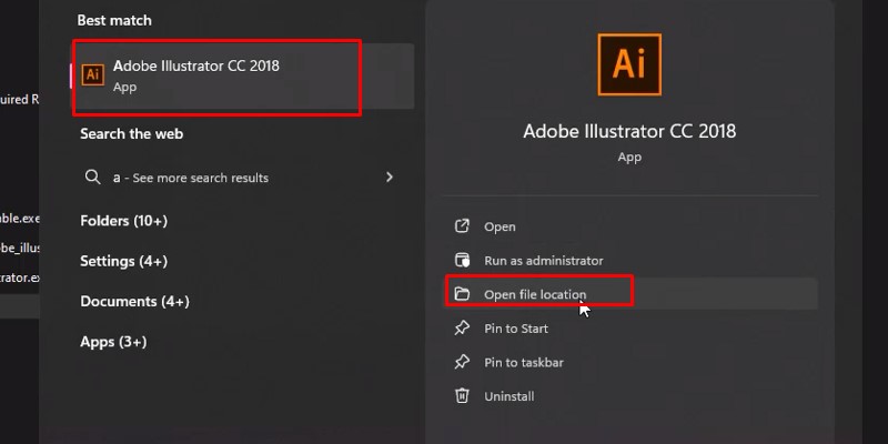 Adobe Illustrator 2018 Phiên Bản Ổn Định 18 Chọn Open file location