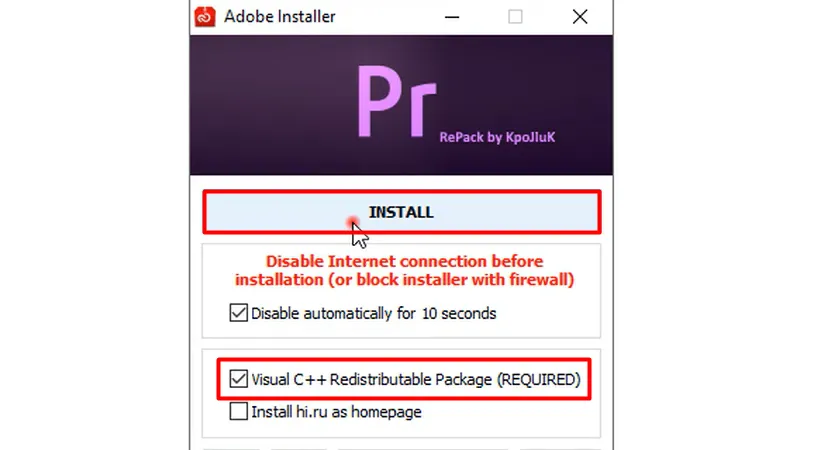 Tích chọn như hình sau đó chọn Install Premiere 2019.