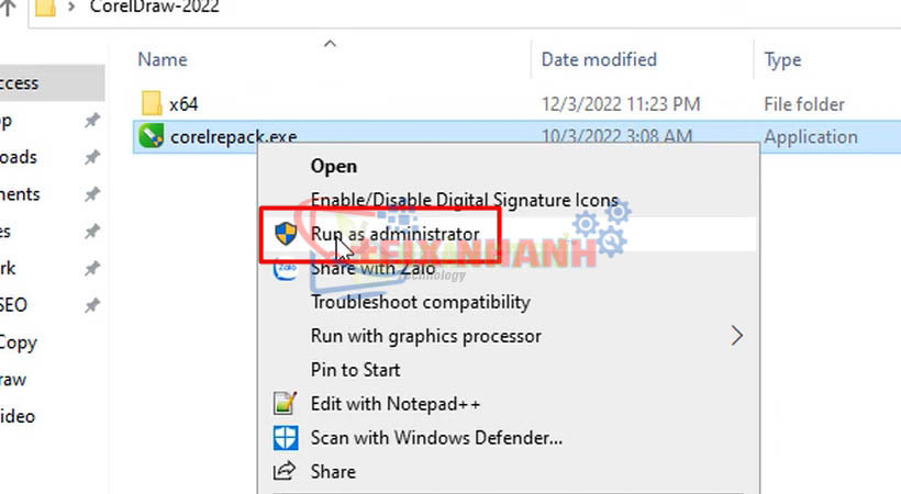 Khởi chạy file cài đặt CorelDraw 2022 Full Crack như hình.