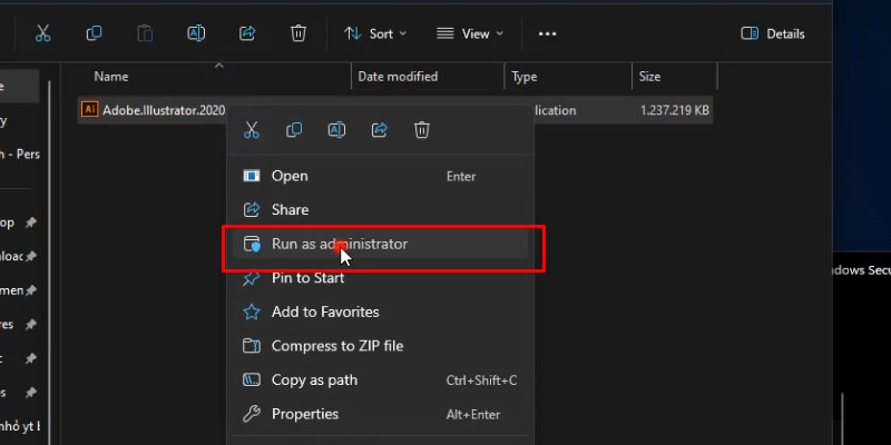 Adobe Illustrator 2020 Hướng Dẫn Tải Và Cài Đặt 11 Chuột phải và chọn run as admin